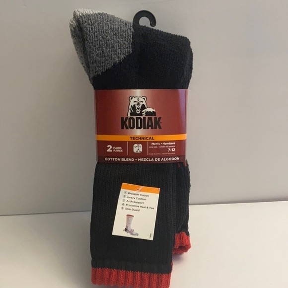 Kodiak Technical Men's Socks Black Red Heavy Cushion Arch Support - Picture 1 of 13